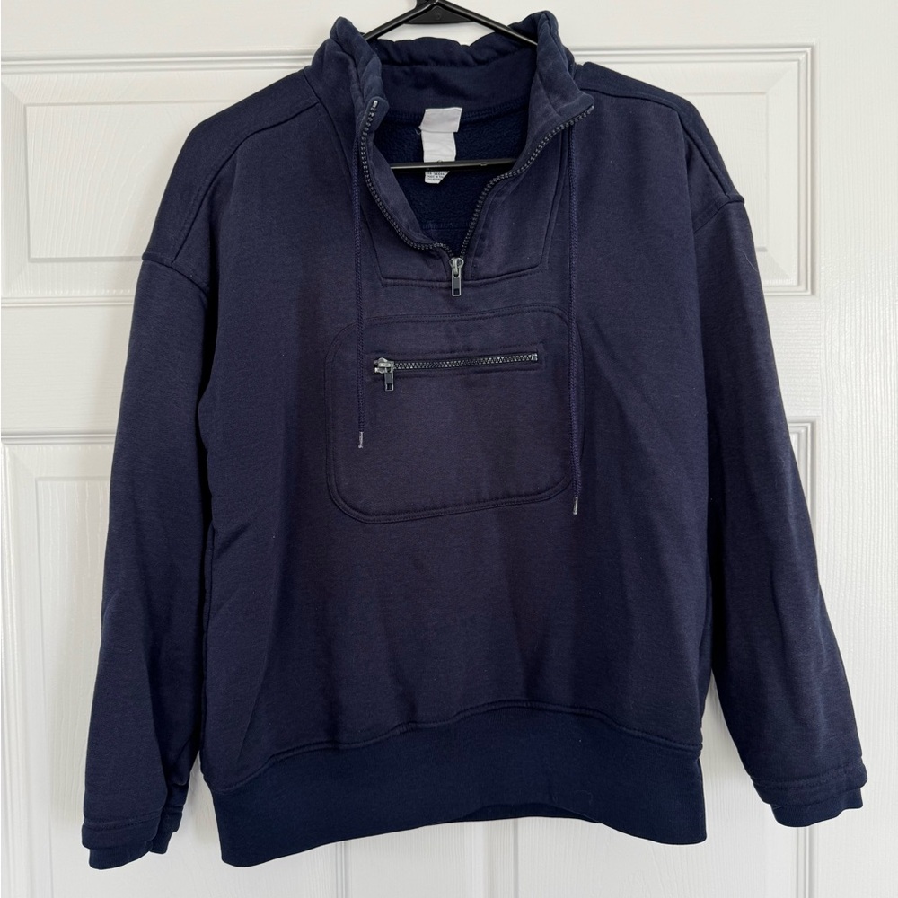 Vintage Prospirit Men's Dark Blue Zip-Up Sweater